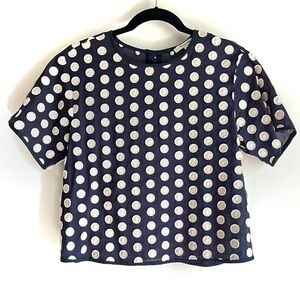 Madewell Textured Dot Navy Cream Boxy Shirt Blouse Size XS
